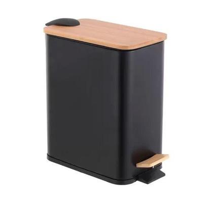 Imagem de Lixeira retangular de metal c/pedal tampa em bambu preta 5l - Lyor