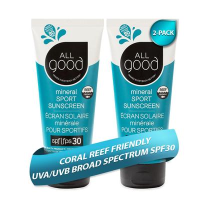 Imagem de Loção mineral Protetor Solar All Good Sport SPF 30+ 90mL, pacote com 2