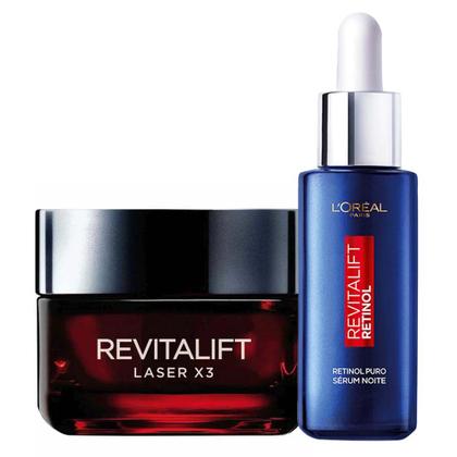 Imagem de LOréal Paris Revitalift Kit  Sérum Facial Antirrugas Noturno Retinol 30ml + Creme Anti-Idade Laser X3 50ml