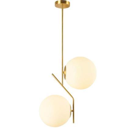 Imagem de Luminária 67cm Pendente Jabuticaba 2 Globos Vidro Dourado Lustre Teto Gimpo KJDD-E-070-GOLD