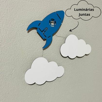 Imagem de Luminária Abajur Infantil Kit Foguete e nuvem com led Decoração para Quarto menino