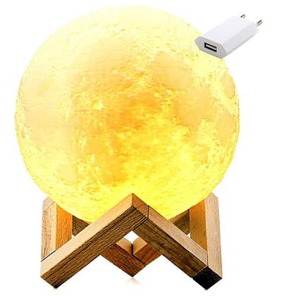 Imagem de Luminária Abajur LED Lua Cheia 3D USB RGB Suporte de Madeira + Fonte CBRN14644