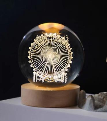 Imagem de Luminária Bola de Cristal De Mesa LED Base Madeira Enfeite Decorativo Casa 8CM