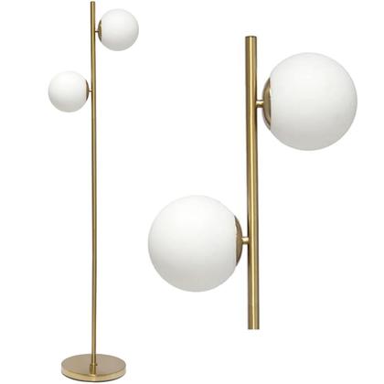 Imagem de Luminária de Chão 162cm Jabuticaba 2 Globos Vidro Dourada Pedestal Coluna Piso Gimpo KJTD-710-GOLD