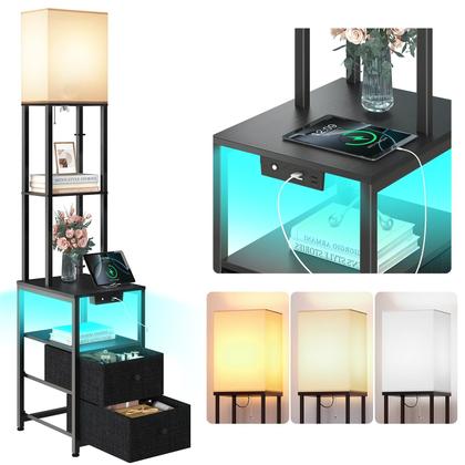 Imagem de Luminária de chão (complemento), luz noturna de 11 cores, 2 portas USB e 1 tomada