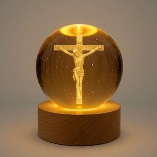 Imagem de Luminária De Mesa Bola De Cristal 3d Base Madeira Decorativa