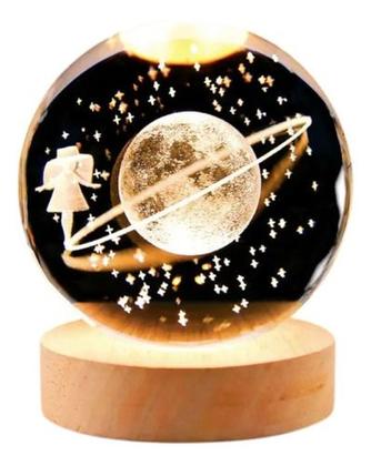 Imagem de Luminária De Mesa Bola De Cristal 3d Decoração Base Madeira 675