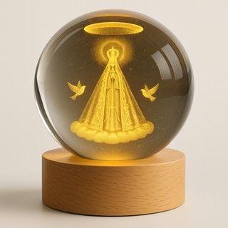 Imagem de Luminária de Mesa Bola de Cristal Abajur de mesa para sala Luminária nossa senhora aparecida Madeira