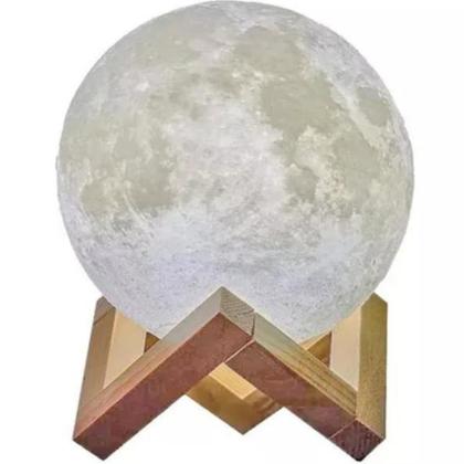Imagem de Luminária Led Lua Cheia 3D Muda de Cor Suporte Madeira 15cm