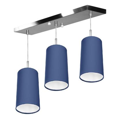 Imagem de Lustre Pendente Cilindrico Triplo Base Retangular Azul
