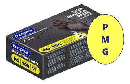 Imagem de Luva Descartável Nitrílica Preta S/pó 100 Unidades Média Cor Preto Tamanho M