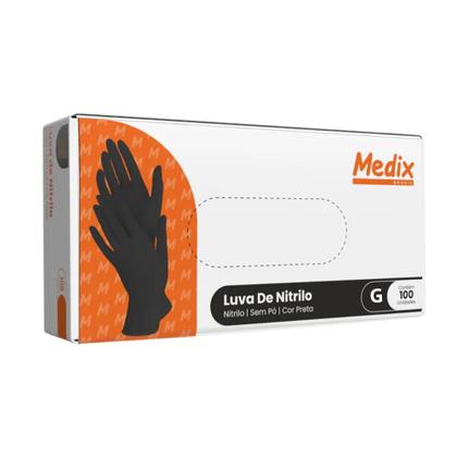 Imagem de Luva Nitrílica Descartável Preta G com 100un Sem Pó Medix