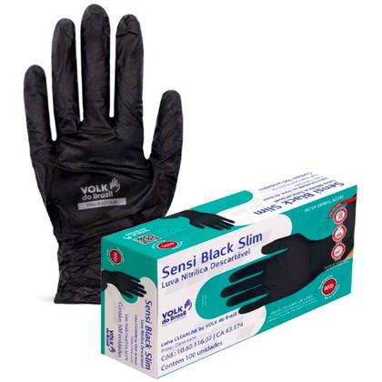 Imagem de Luva Procedimento Nitrílica Preta Descartável Sem Amido Sensi Black Slim Volk Caixa C/ 100 Unidades