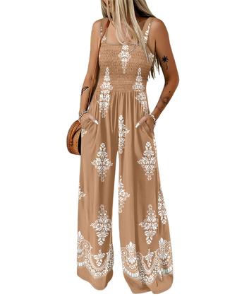 Imagem de Macacão feminino casual solto ChicMe floral cáqui