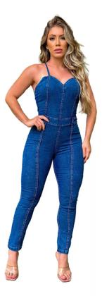 Imagem de Macacão Jeans Feminino Manchado - Com Lycra - Coleção Diva's