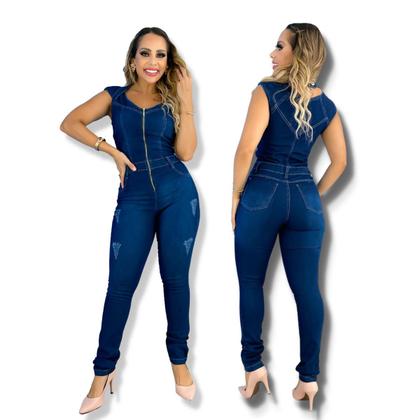 Imagem de Macacão longo feminino jeans lycra tipo skiny lav escura