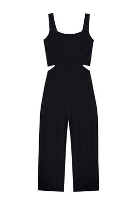 Imagem de Macacão Longo Lunender Canelado Com Alça Preto