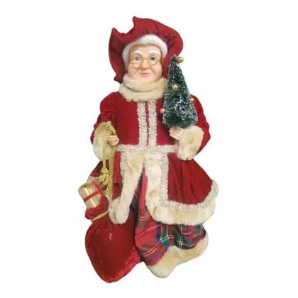 Imagem de Mamãe Noel em Pé Vermelho e Verde com saco de Presentes 45CM