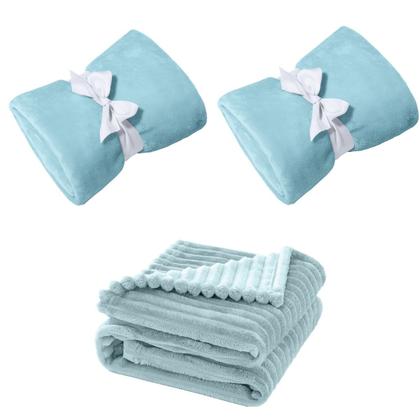 Imagem de Manta Cobertor Kit 3 peças com 2 Comfy Azul 1 Wave Azul