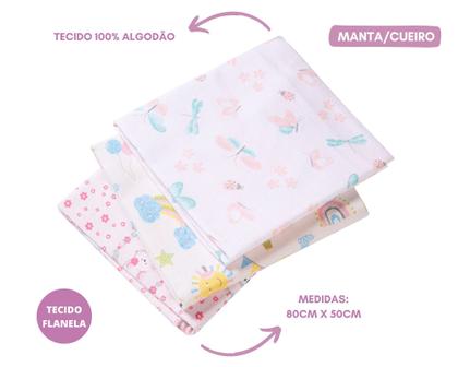 Imagem de Mantinha/cueiro 03-peças 100% algodão - tecido flanela - papi