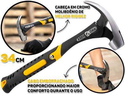 Imagem de Martelo Unha Anti Vibração Em Aço Cromo Molibdênio Cabo Emborrachado Para Marcenaria Carpintaria Vonder