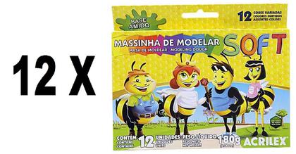Imagem de Massinha de Modelar Acrilex 12 Cores 180g  Kit 12 Unidades