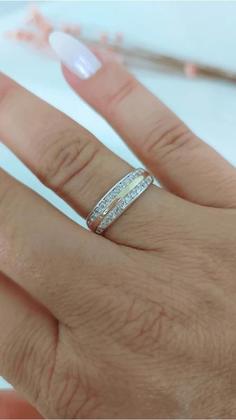 Imagem de Meia Aliança Aparador De Prata 925 Com Aplique De Ouro 14 K E Zircônias