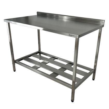 Imagem de Mesa Aço Inox Profissional 110x70x90 cm com Espelho e 1 Prateleira Fenestrada Nortinox