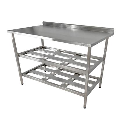 Imagem de Mesa Aço Inox Profissional 130x60x90 cm com 2 Prateleiras Fenestradas com Espelho Nortinox