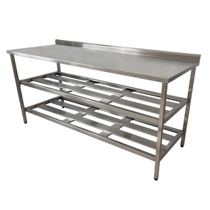 Imagem de Mesa Aço Inox Profissional 190x60x90 cm com 2 Prateleiras Fenestradas com Espelho Nortinox
