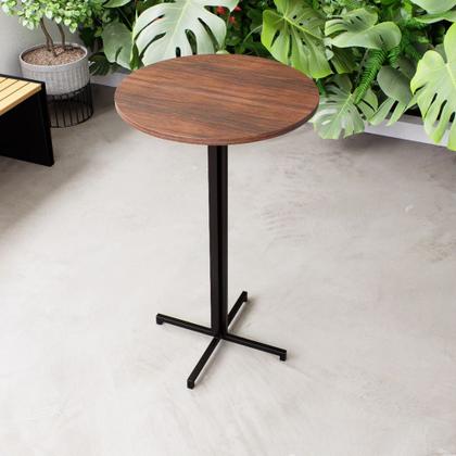 Imagem de Mesa Alta Bar Bistrô Redonda 100x60cm Preta Tampo Imbuia Industrial
