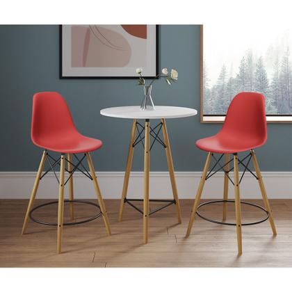 Imagem de Mesa Bistrô Eames Eiffel Branca com 2 Banquetas Vermelhas de Madeira
