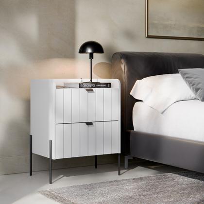 Imagem de mesa cabeceira 2 gavetas para quarto de casal estilo industrial moriah 45 base preto