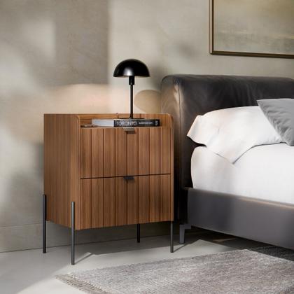 Imagem de mesa cabeceira 2 gavetas para quarto de casal estilo industrial moriah 45 base preto