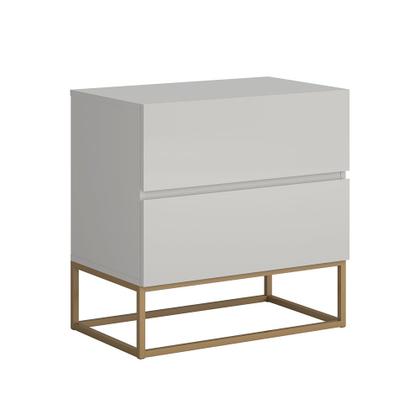 Imagem de Mesa Cabeceira Eros 2 Gavetas estilo Industrial Off White Acabamento Brilhante com Pés Dourado