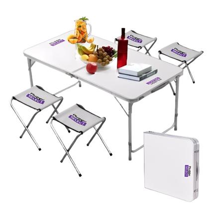 Imagem de Mesa Camping Dobrável Portátil Com 4 Banco Vira Maleta Praia