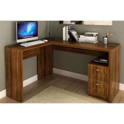 Imagem de Mesa Canto p/Escritório ME4129 c/ 2 Gavetas Nogal - Tecno Mobili