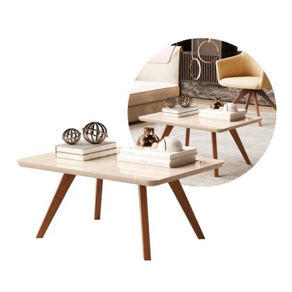 Imagem de Mesa Centro Pequena Retangular Estilo Moderno Madeira Preta Off White