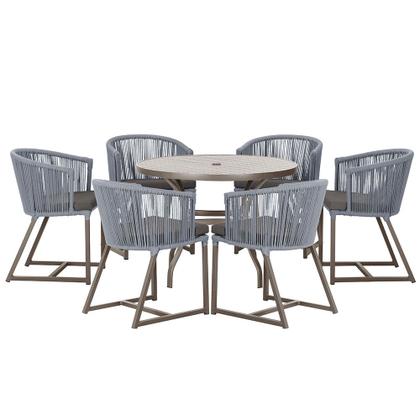 Imagem de Mesa com 6 Cadeiras de Jantar Roma 120cm e Noronha em Alumínio Marrom Corda Náutica Estofado 11 Trama Original