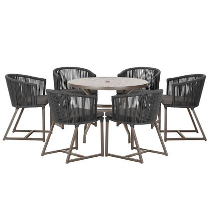 Imagem de Mesa com 6 Cadeiras de Jantar Roma 120cm e Noronha em Alumínio Marrom Corda Náutica Estofado 11 Trama Original