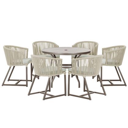 Imagem de Mesa com 6 Cadeiras de Jantar Roma 120cm e Noronha em Alumínio Marrom Corda Náutica Estofado 3 Trama Original