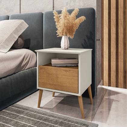 Imagem de Mesa de Cabeceira 1 Gaveta Pés de Madeira Maciça Cancun Móveis Bechara