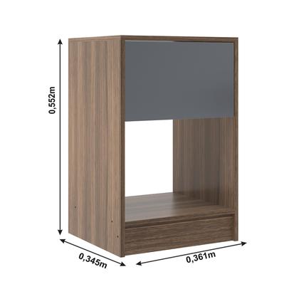 Imagem de Mesa de Cabeceira Cor Castanh/Cinza Retro com Gaveta e Nicho