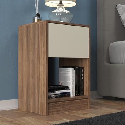 Imagem de Mesa de Cabeceira Cor Castanh/Off Retro com Gaveta e Nicho