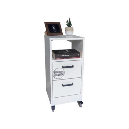 Imagem de Mesa de Cabeceira Criado 30cm Branco 2 Gavetas e 1 Nicho em MDF Lateral da Cama Quarto