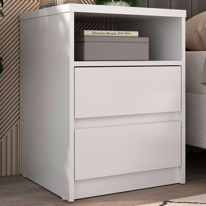 Imagem de Mesa de Cabeceira Gales 2 Gavetas 100% Mdf Branco - Mambel