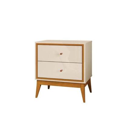 Imagem de Mesa de Cabeceira LUC Modelo Retrô Pés em Madeira e Corrediças Telescópicas Cor Off White / Cedro