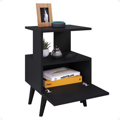 Imagem de Mesa de Cabeceira para Quarto Estilo Retro Romeu Com 1 Porta e Pés Antiumidade Lançamento T.L Moveis