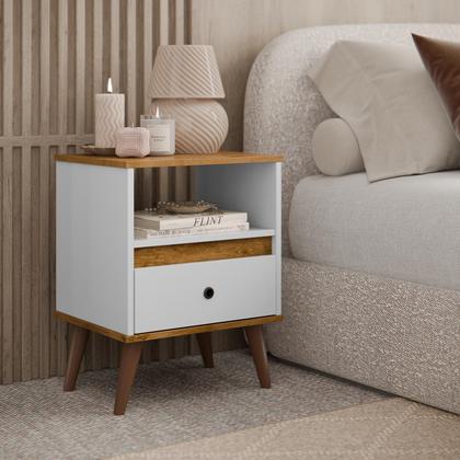 Imagem de Mesa de Cabeceira Pequena Branco  Modelo Ted com Gaveta Única