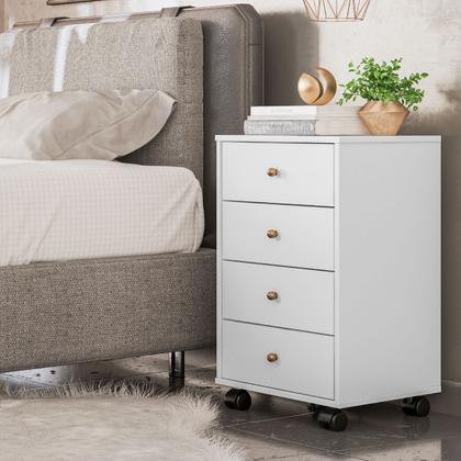 Imagem de Mesa de Cabeceira Presence 4 Gavetas 45 cm c/ Rodinha - Criado Demobile